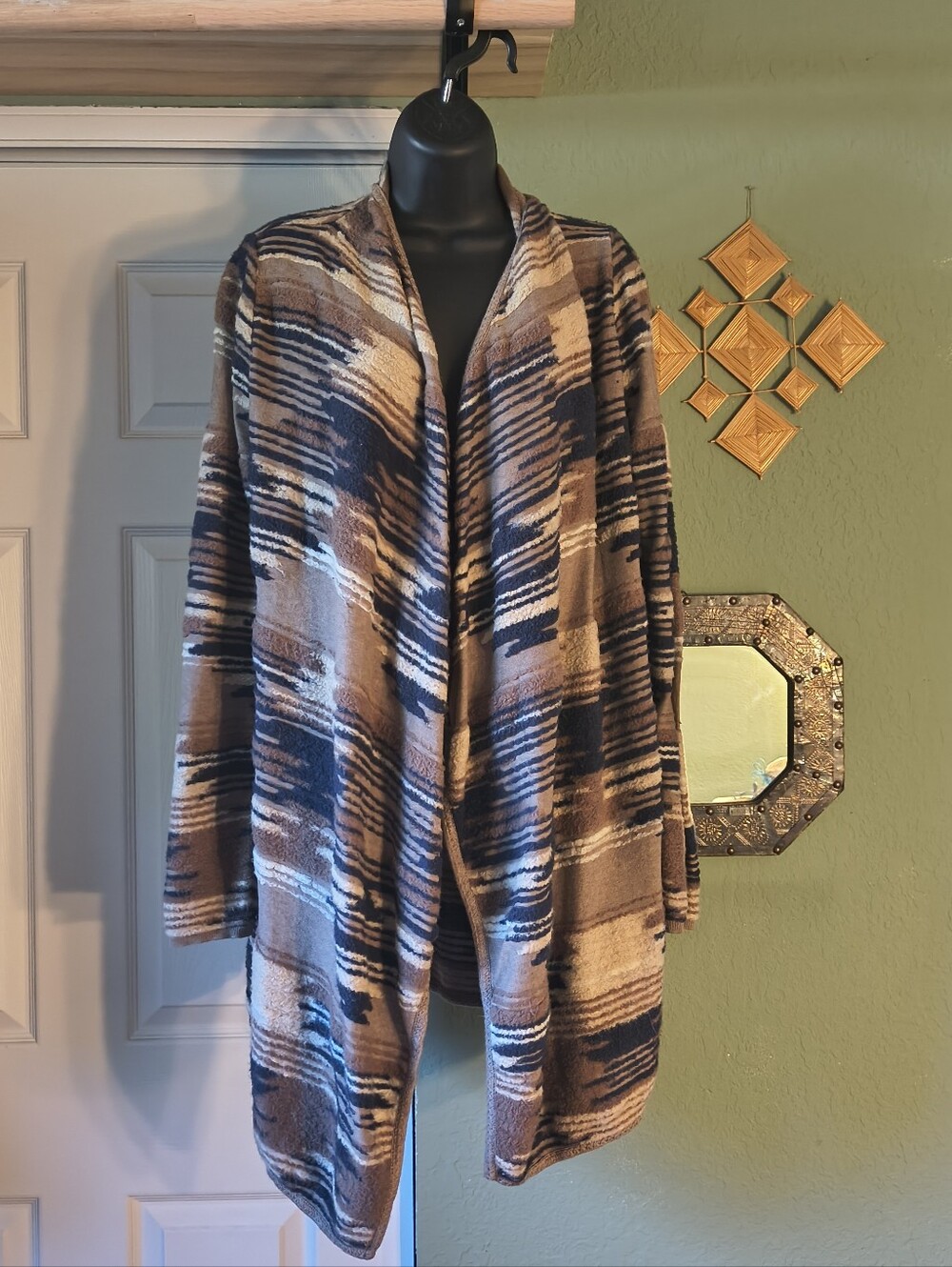 Lucky Brand Southwestern Geometric Open Front Duster Cardigan Size M